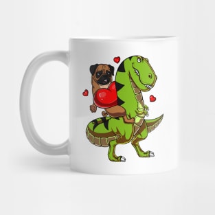 Pug Dog Riding T-Rex Dinosaur Funny Mug